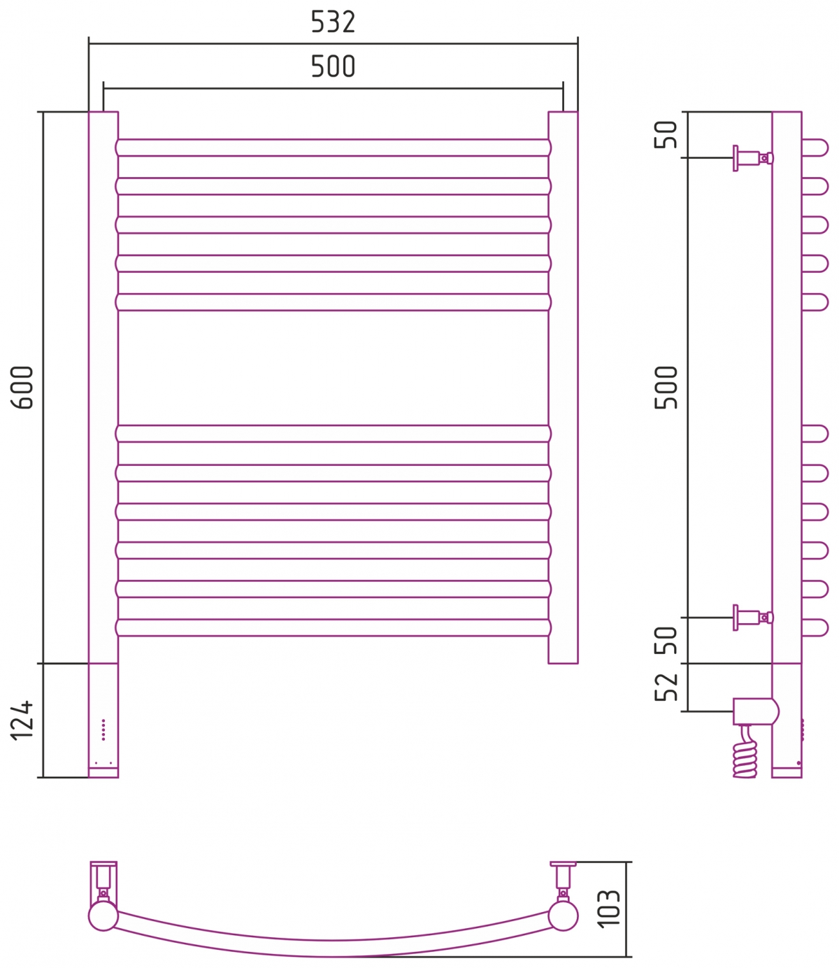 Полотенцесушитель электрический Сунержа Богема 3.0 600x500