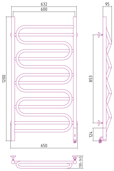 Полотенцесушитель электрический Сунержа Иллюзия 1200x600